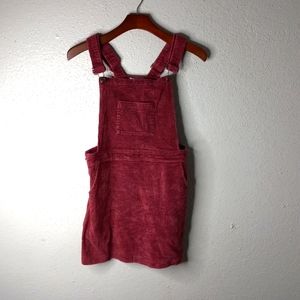 GiddyUp Glamour M Y2K Jumper Overalls Mini Dress in Cranberry Corderoy